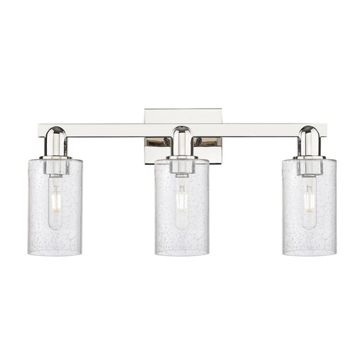 Innovations Clymer 23in 3-Light Bath Vanity Light | Industrial Modern Polished Nickel Steel and Seedy Glass | Bathroom Vanity | Model 716-3W-PN-G804