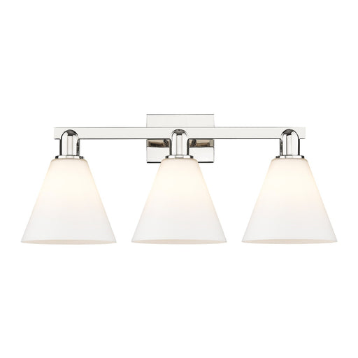 Innovations Berkshire 26in 3-Light Bath Vanity Light | Industrial Polished Nickel and Matte White Glass | Bathroom Vanity | 26 x | Model 716-3W-PN-GBC-81