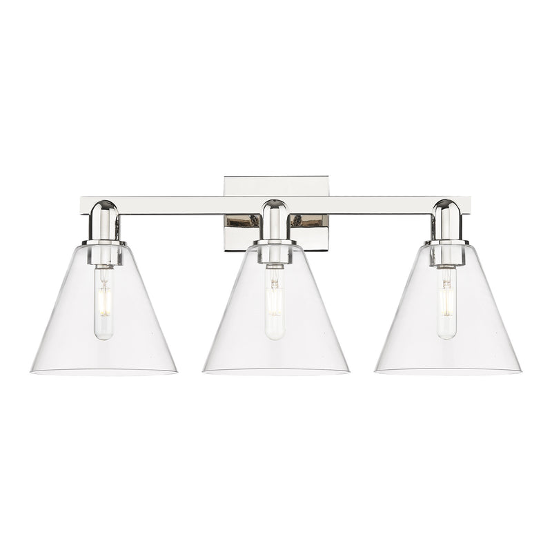 Innovations Berkshire Glass 26in 3-Light Bath Vanity Light | Industrial Polished Nickel and Clear Glass | Bathroom Vanity | 26 x | Model 716-3W-PN-GBC-82