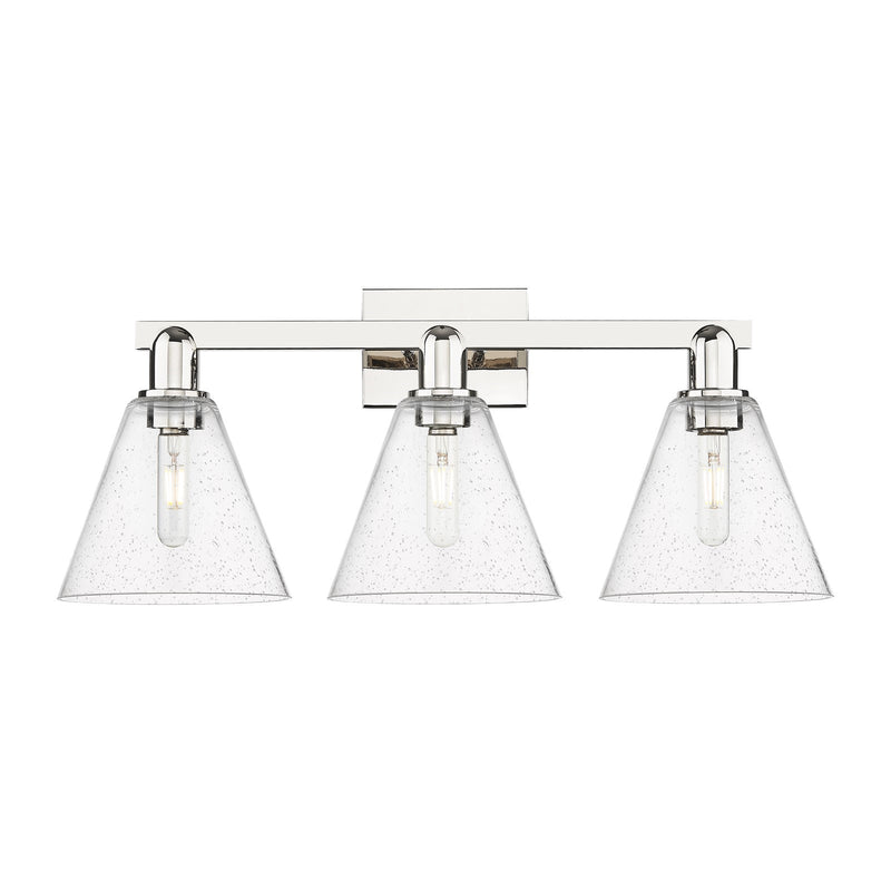 Innovations Berkshire 26in 3-Light Bath Vanity | Industrial Polished Nickel Steel and Seedy Glass | Bathroom Vanity Light | 26 x | Model 716-3W-PN-GBC-84