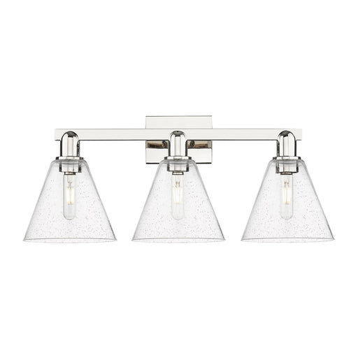 Innovations Berkshire 26in 3-Light Bath Vanity | Industrial Polished Nickel Steel and Seedy Glass | Bathroom Vanity Light | 26 x | Model 716-3W-PN-GBC-84