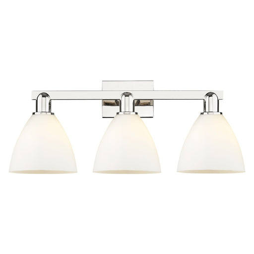 Innovations Bristol 27in 3-Light Bath Vanity | Industrial Polished Nickel and Matte White Glass | Bathroom Vanity Light | 26.5 x | Model 716-3W-PN-GBD-751