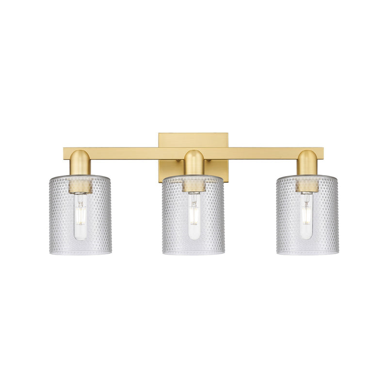 Innovations Cobbleskill 24in 3-Light Bath Vanity Light | Industrial Satin Gold Steel and Clear Glass | Bathroom Vanity | 24 x 7 x | Model 716-3W-SG-G112