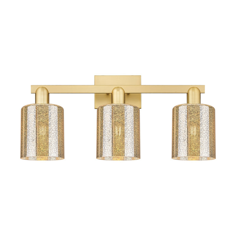Innovations Cobbleskill 24in 3-Light Bath Vanity Light | Industrial Satin Gold Steel and Mercury Glass | Bathroom Vanity | 24 x | Model 716-3W-SG-G116