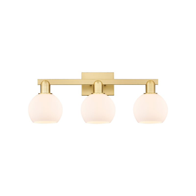 Innovations Athens 25in 3-Light Bath Vanity Light | Industrial Satin Gold Steel and Cast Brass with Matte White Glass Shades | Model 716-3W-SG-G121-6