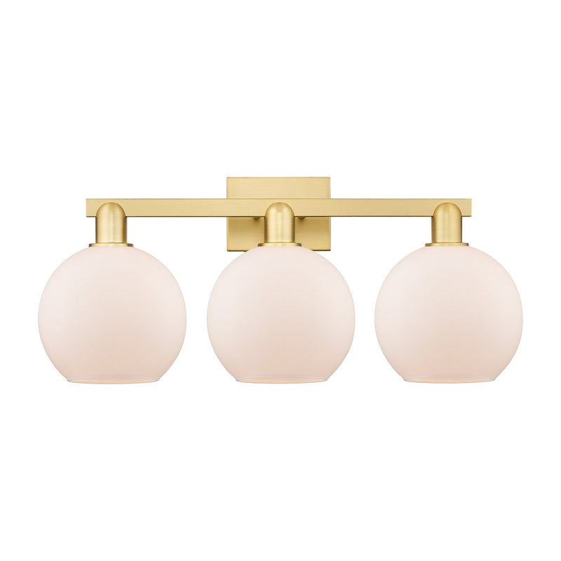 Innovations Athens 27in 3-Light Bath Vanity Light | Industrial Satin Gold Steel and Matte White Glass | Damp-Rated Bathroom | Model 716-3W-SG-G121-8