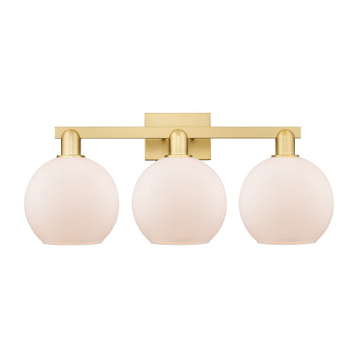 Innovations Athens 27in 3-Light Bath Vanity Light | Industrial Satin Gold Steel and Matte White Glass | Damp-Rated Bathroom | Model 716-3W-SG-G121-8