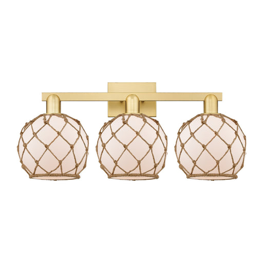 Innovations Farmhouse Rope 27in 3-Light Bath Vanity | Industrial Satin Gold Steel and Cast Brass with White Frosted Glass and | Model 716-3W-SG-G121-8RB