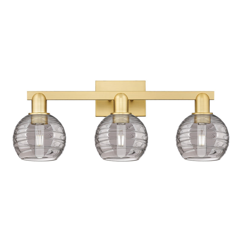 Innovations Athens Deco Swirl 26in 3-Light Bath Vanity Light | Industrial Satin Gold Steel and Clear Deco Swirl Glass | Model 716-3W-SG-G1213-6CL