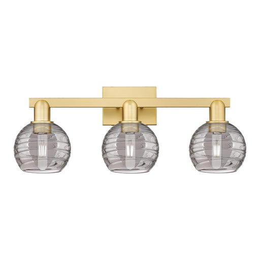 Innovations Athens Deco Swirl 26in 3-Light Bath Vanity Light | Industrial Satin Gold Steel and Clear Deco Swirl Glass | Model 716-3W-SG-G1213-6CL