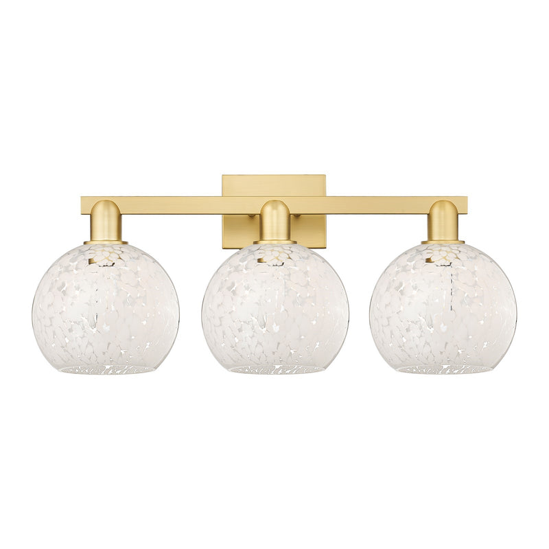 Innovations White Mouchette 27in 3-Light Bath Vanity | Industrial Satin Gold Steel and Cast Brass with White Glass Shades | Model 716-3W-SG-G1216-8WM