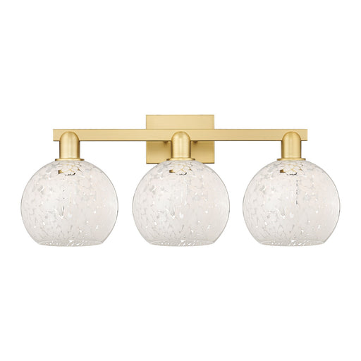 Innovations White Mouchette 27in 3-Light Bath Vanity | Industrial Satin Gold Steel and Cast Brass with White Glass Shades | Model 716-3W-SG-G1216-8WM