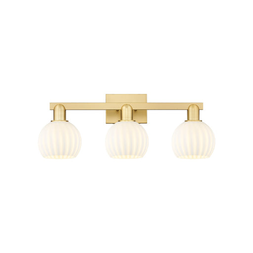 Innovations Lighting White Venetian 25in 3-Light Bath Vanity | Industrial Satin Gold Steel and White Glass | Entryway & | Model 716-3W-SG-G1217-6WV