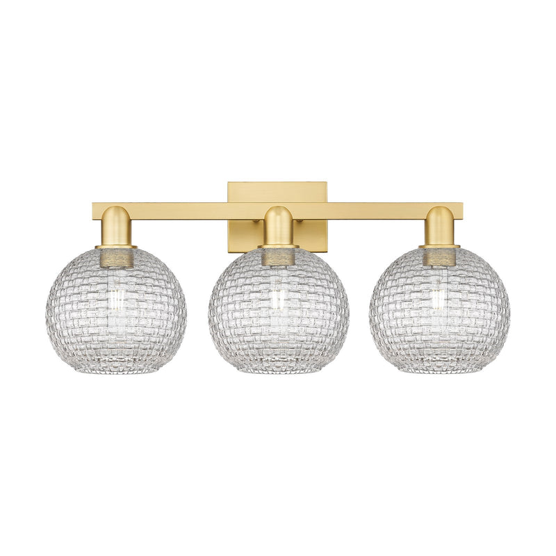 Innovations Athens 27in 3-Light Bath Vanity Light | Industrial Satin Gold Steel and Clear Basket Weave Glass | Bathroom Vanity | Model 716-3W-SG-G122C-8CL