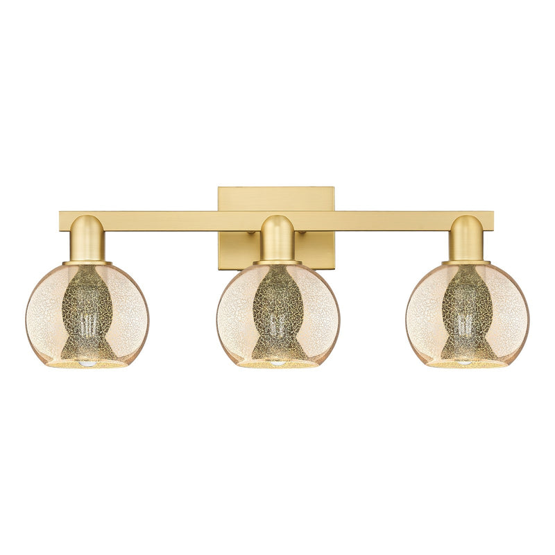 Innovations Athens 24in 3-Light Bath Vanity Light | Industrial Satin Gold Steel and Mercury Glass | Bathroom Vanity | 23.88 x | Model 716-3W-SG-G128-6