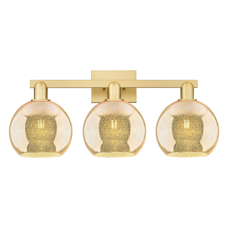 Innovations Athens 27in 3-Light Bath Vanity Light | Industrial Satin Gold Steel and Mercury Glass | Bathroom Vanity & Powder Room | Model 716-3W-SG-G128-8