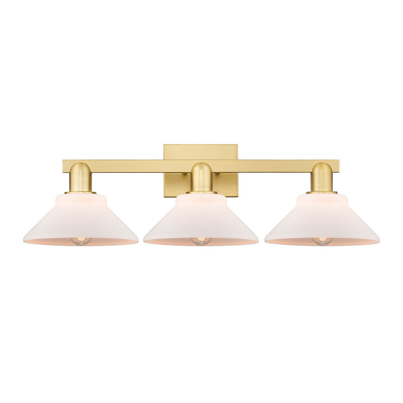 Innovations Orwell 27in 3-Light Bath Vanity Light | Industrial Satin Gold Steel and Matte White Glass | Bathroom Vanity | 27.38 x | Model 716-3W-SG-G131