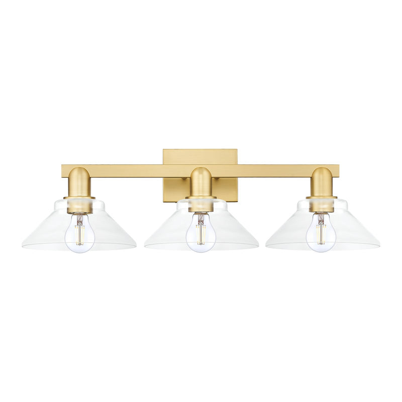 Innovations Orwell 27in 3-Light Bath Vanity Light | Industrial Satin Gold Steel and Clear Glass | Bathroom Vanity | 27.38 x 8.75 x | Model 716-3W-SG-G132