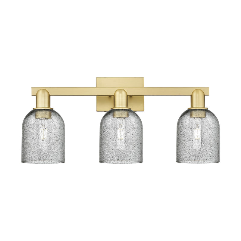 Innovations Caledonia 24in 3-Light Bath Vanity Light | Industrial Satin Gold Steel and Charcoal Glass | Bathroom Vanity & Powder | Model 716-3W-SG-G257