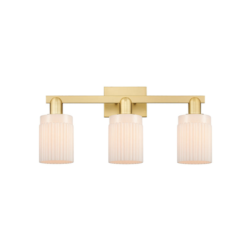Innovations Hadley 24in 3-Light Bath Vanity Light | Industrial Satin Gold Steel and Matte White Glass | Entryway & Bathroom Vanity | Model 716-3W-SG-G341