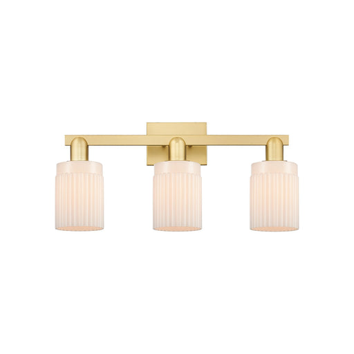 Innovations Hadley 24in 3-Light Bath Vanity Light | Industrial Satin Gold Steel and Matte White Glass | Entryway & Bathroom Vanity | Model 716-3W-SG-G341