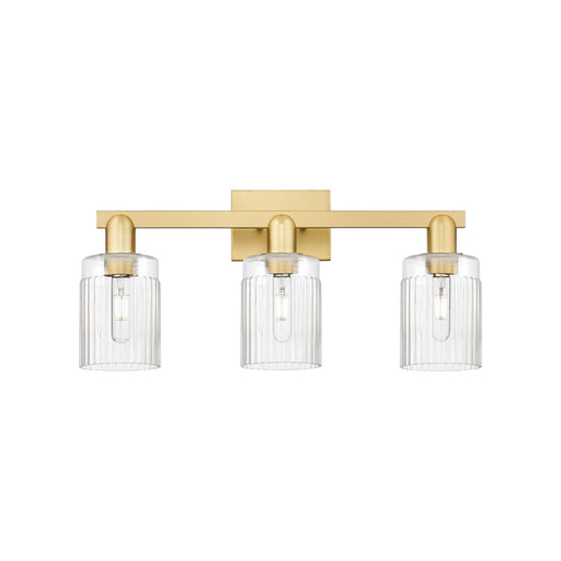 Innovations Hadley 24in 3-Light Bath Vanity Light | Satin Gold Steel and Cast Brass with Clear Ribbed Glass | Bathroom Vanity | Model 716-3W-SG-G342