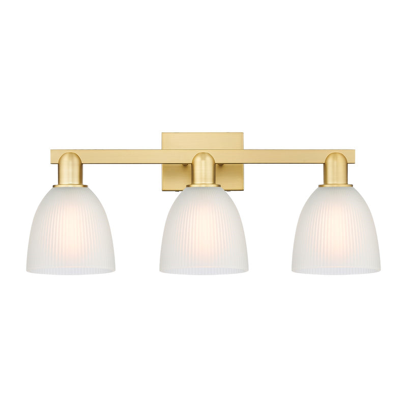 Innovations Castile 25in 3-Light Bath Vanity Light | Industrial Satin Gold Steel and White Glass Dome Shade | Bathroom Vanity | 25 | Model 716-3W-SG-G381