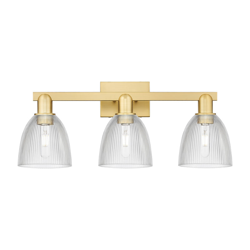 Innovations Castile 25in 3-Light Bath Vanity Light | Industrial Satin Gold Steel and Clear Glass | Bathroom Vanity | 25 x 10.75 x | Model 716-3W-SG-G382