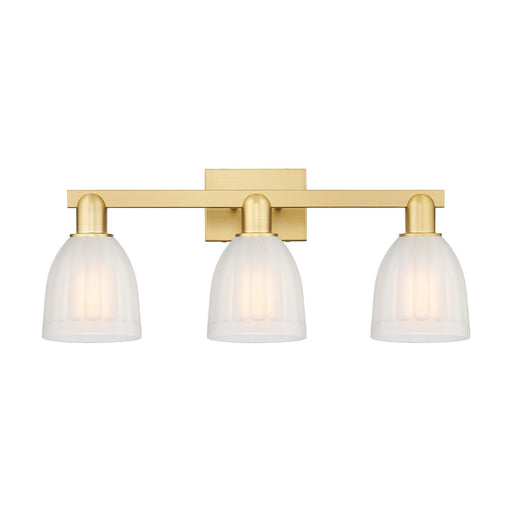 Innovations Brookfield 25in 3-Light Bath Vanity Light | Industrial Satin Gold Steel and Cast Brass with White Frosted Ribbed Glass | Model 716-3W-SG-G441