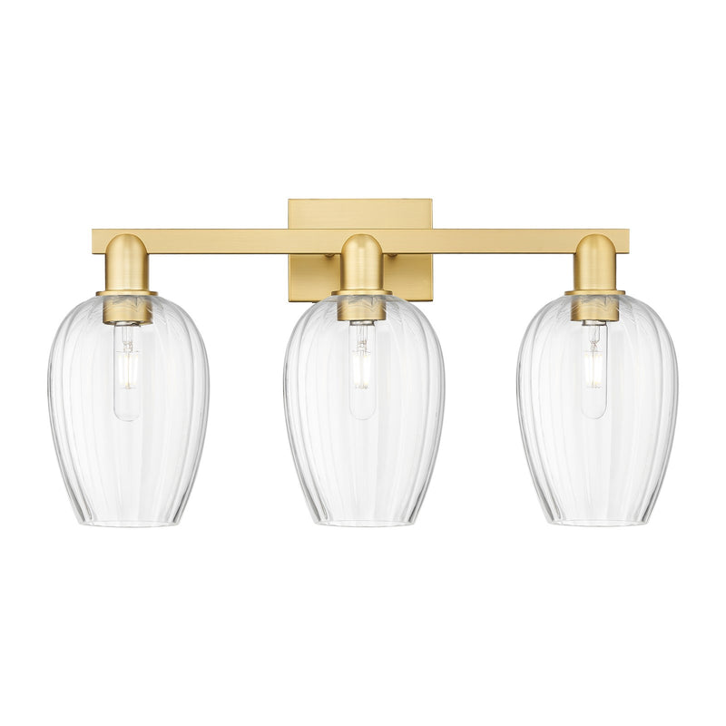 Innovations Preston Flute 26in 3-Light Bath Vanity | Industrial Satin Gold Steel and Clear Glass | Bathroom & Powder Room | Model 716-3W-SG-G457-6CL