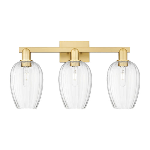 Innovations Preston Flute 26in 3-Light Bath Vanity | Industrial Satin Gold Steel and Clear Glass | Bathroom & Powder Room | Model 716-3W-SG-G457-6CL