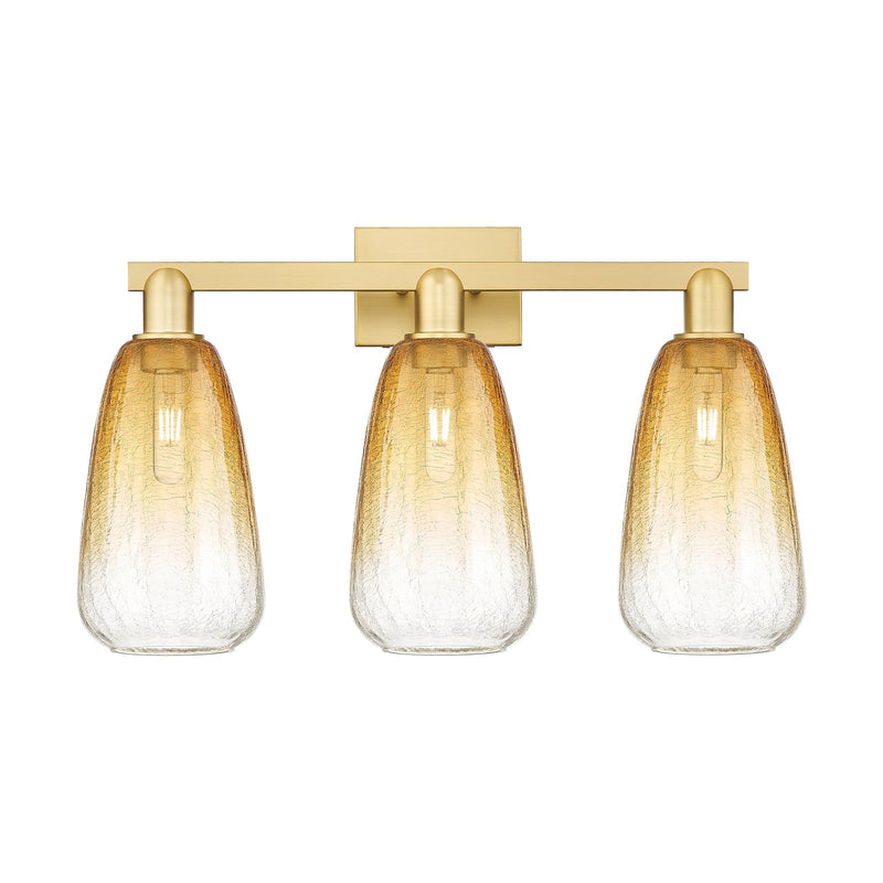 Innovations Brookhaven Almond 25in 3-Light Bath Vanity Light | Industrial Satin Gold Steel and Amber Glass | Bathroom Vanity | Model 716-3W-SG-G480-6AM
