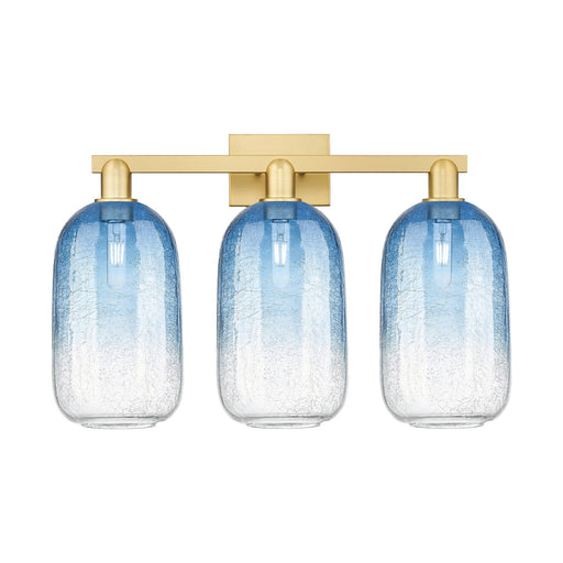 Innovations Brookhaven Cloche 26in 3-Light Bath Vanity | Industrial Satin Gold Steel and Cast Brass with Sapphire Blue Glass | Model 716-3W-SG-G482-7SB