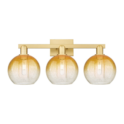 Innovations Brookhaven Globe 27in 3-Light Bath Vanity Light | Industrial Satin Gold Steel and Amber Glass | Bathroom Vanity | Model 716-3W-SG-G483-8AM