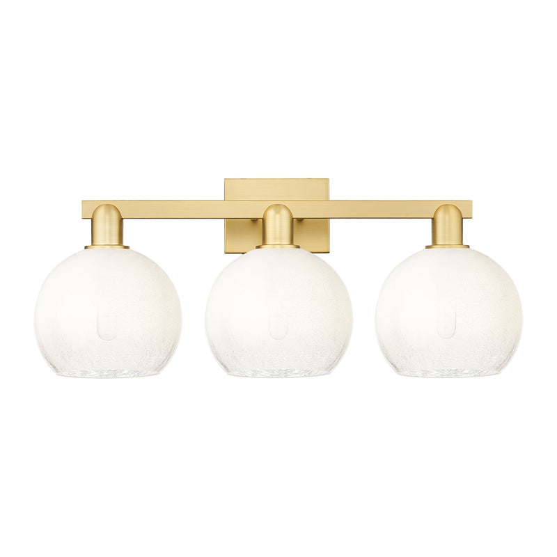 Innovations Brookhaven Globe 27in 3-Light Bath Vanity Light | Industrial Satin Gold Steel and Cast Brass with Opal Glass | Model 716-3W-SG-G483-8OP