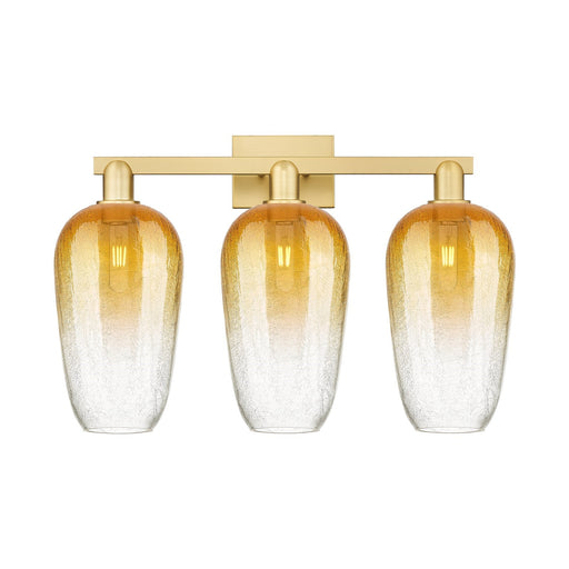 Innovations Brookhaven Flute 26in 3-Light Bath Vanity | Industrial Satin Gold Steel and Amber Glass | Bathroom Vanity Light | Model 716-3W-SG-G484-7AM