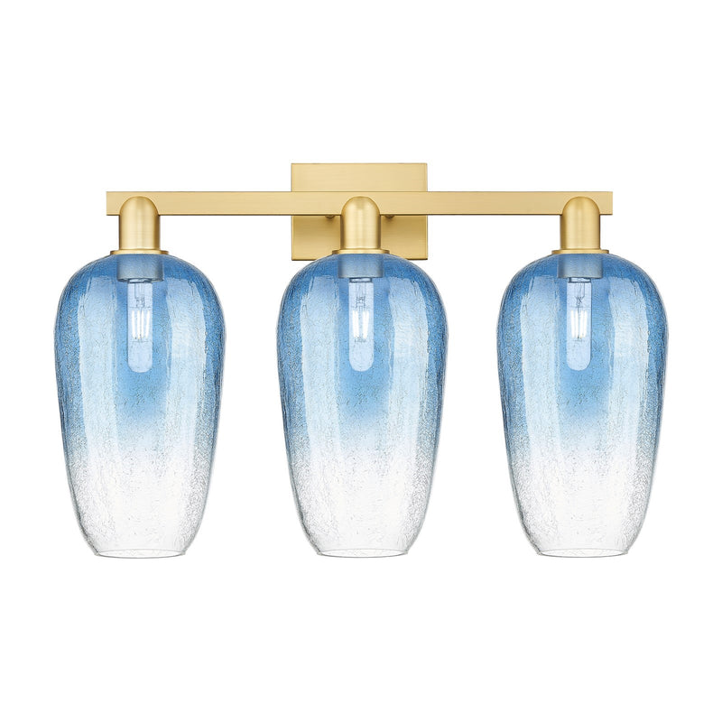 Innovations Brookhaven Flute 26in 3-Light Bath Vanity | Industrial Satin Gold Steel and Sapphire Blue Glass | Entryway & | Model 716-3W-SG-G484-7SB
