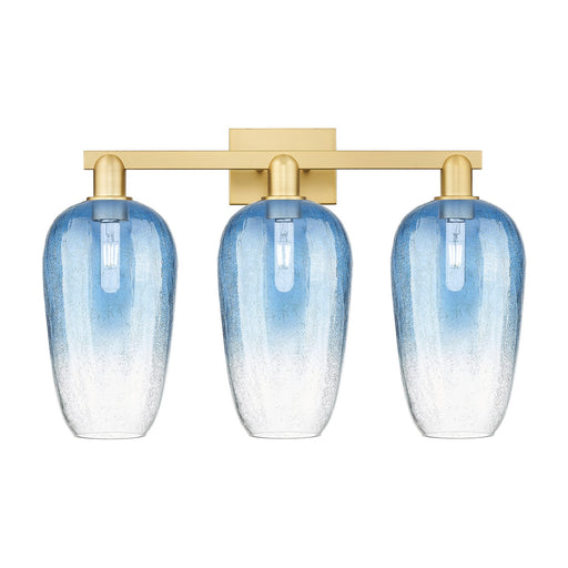 Innovations Brookhaven Flute 26in 3-Light Bath Vanity | Industrial Satin Gold Steel and Sapphire Blue Glass | Entryway & | Model 716-3W-SG-G484-7SB