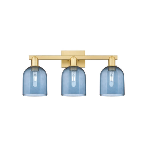 Innovations Bella 25in 3-Light Bath Vanity Light | Industrial Satin Gold Steel and Blue Glass | Entryway & Bathroom Vanity | Model 716-3W-SG-G558-6BL