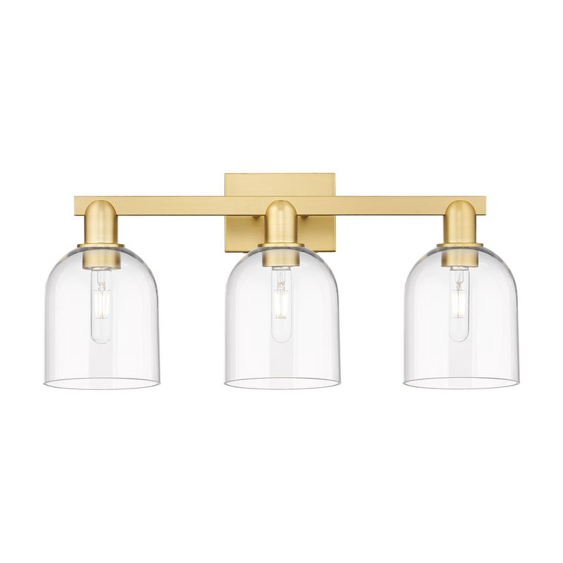 Innovations Bella 25in 3-Light Bath Vanity Light | Satin Gold Steel and Cast Brass with Clear Bell Glass | Bathroom Vanity | Model 716-3W-SG-G558-6CL