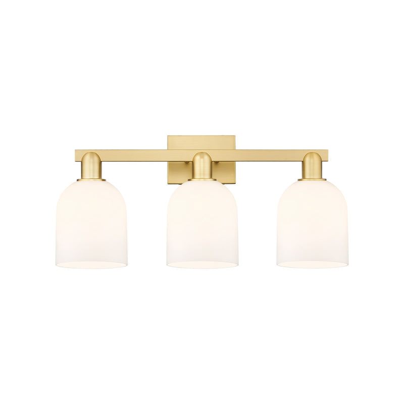 Innovations Bella 25in 3-Light Bath Vanity Light | Industrial Satin Gold Steel and White Glass | Bathroom Vanity | 24.5 x | Model 716-3W-SG-G558-6GWH