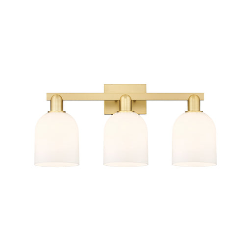 Innovations Bella 25in 3-Light Bath Vanity Light | Industrial Satin Gold Steel and White Glass | Bathroom Vanity | 24.5 x | Model 716-3W-SG-G558-6GWH