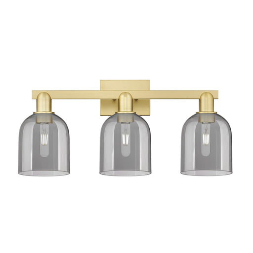 Innovations Bella 25in 3-Light Bath Vanity Light | Industrial Satin Gold Steel and Cast Brass with Light Smoke Bell Glass | Model 716-3W-SG-G558-6SM