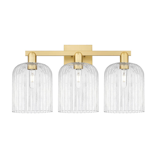 Innovations Bridal Veil 27in 3-Light Bath Vanity Light | Industrial Satin Gold Steel and Cast Brass with Clear Ribbed Glass | Model 716-3W-SG-G559-8CL