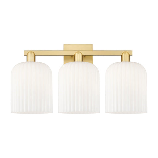Innovations Bridal Veil 27in 3-Light Bath Vanity | Satin Gold Steel and Cast Brass with Gloss White Ribbed Glass Shades | Model 716-3W-SG-G559-8GWH