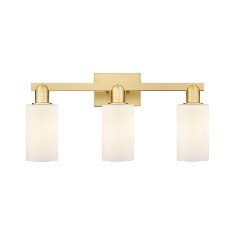 Innovations Clymer 23in 3-Light Bath Vanity Light | Industrial Satin Gold Steel and Matte White Glass | Bathroom Vanity | 22.88 x | Model 716-3W-SG-G801