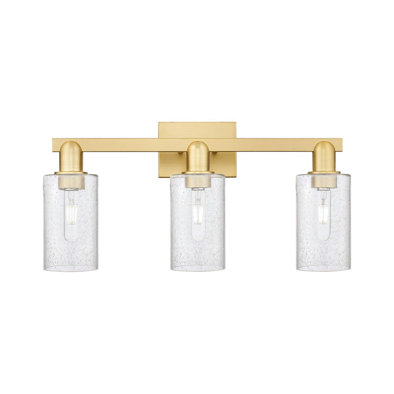 Innovations Clymer 23in 3-Light Bath Vanity Light | Industrial Satin Gold Steel and Seedy Glass | Bathroom Vanity | 22.88 x 10.62 x | Model 716-3W-SG-G804