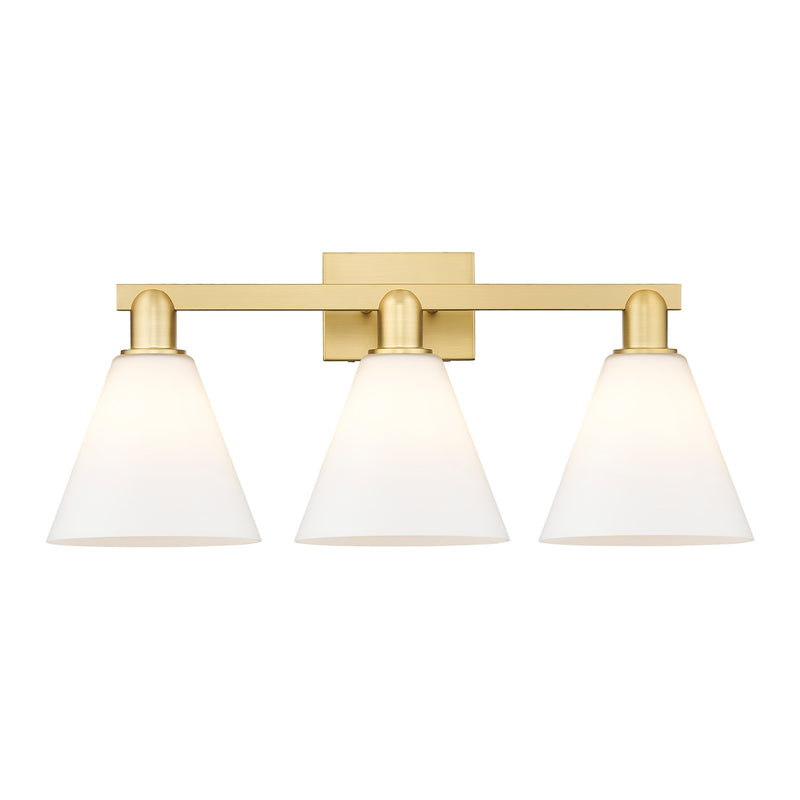 Innovations Berkshire 26in 3-Light Bath Vanity | Industrial Satin Gold Steel and Matte White Glass | Bathroom Vanity | 26 x 12.25 | Model 716-3W-SG-GBC-81