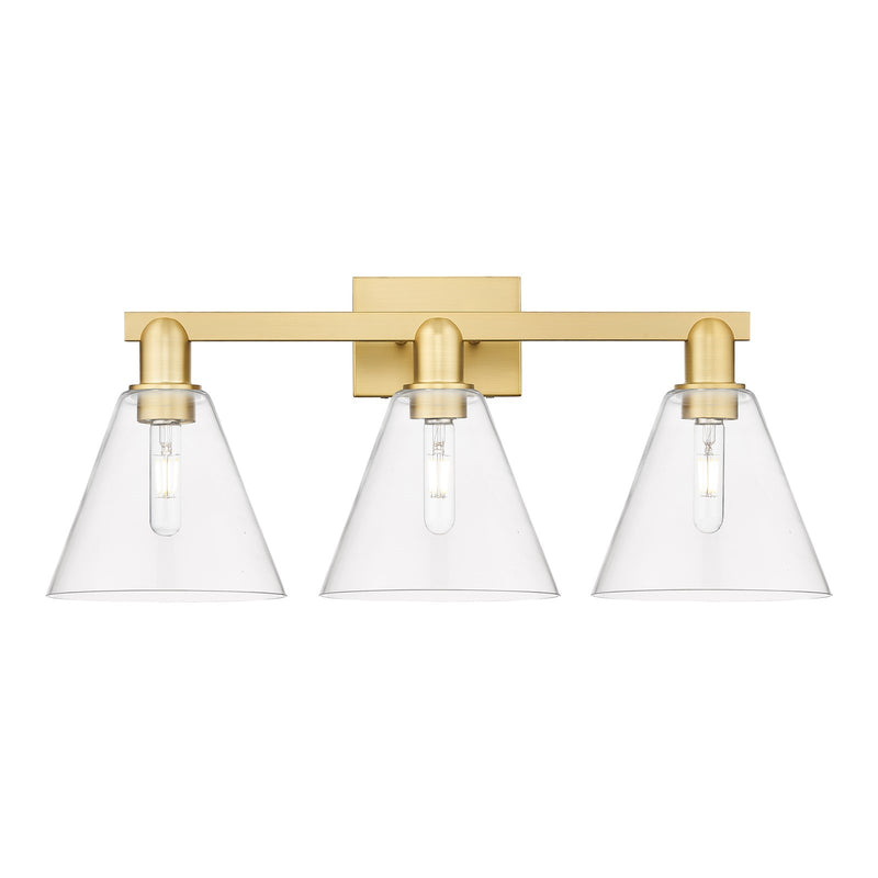 Innovations Berkshire 26in 3-Light Bath Vanity | Industrial Satin Gold Steel and Clear Glass | Bathroom Vanity & Powder Room | 26 | Model 716-3W-SG-GBC-82