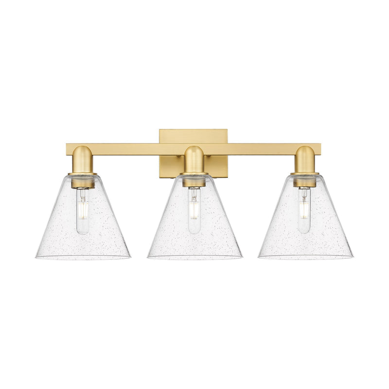 Innovations Berkshire 26in 3-Light Bath Vanity | Industrial Satin Gold Steel and Cast Brass with Seedy Glass Shades | Bathroom | Model 716-3W-SG-GBC-84